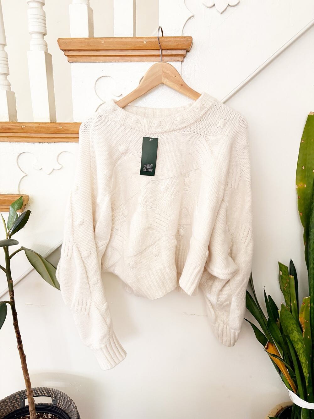Wild Fable Women's Ivory Cable Knit Bobble Sweater NWT Size L